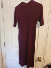 FASHION NOVA Burgundy Red Ribbed Short Sleeve Bodycon Midi Stretchy Dress Large