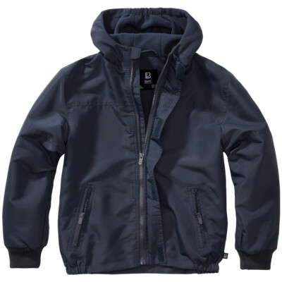 Brandit Kids Windbreaker Front Zip Water-repellent Jacket Fleece Lining Navy
