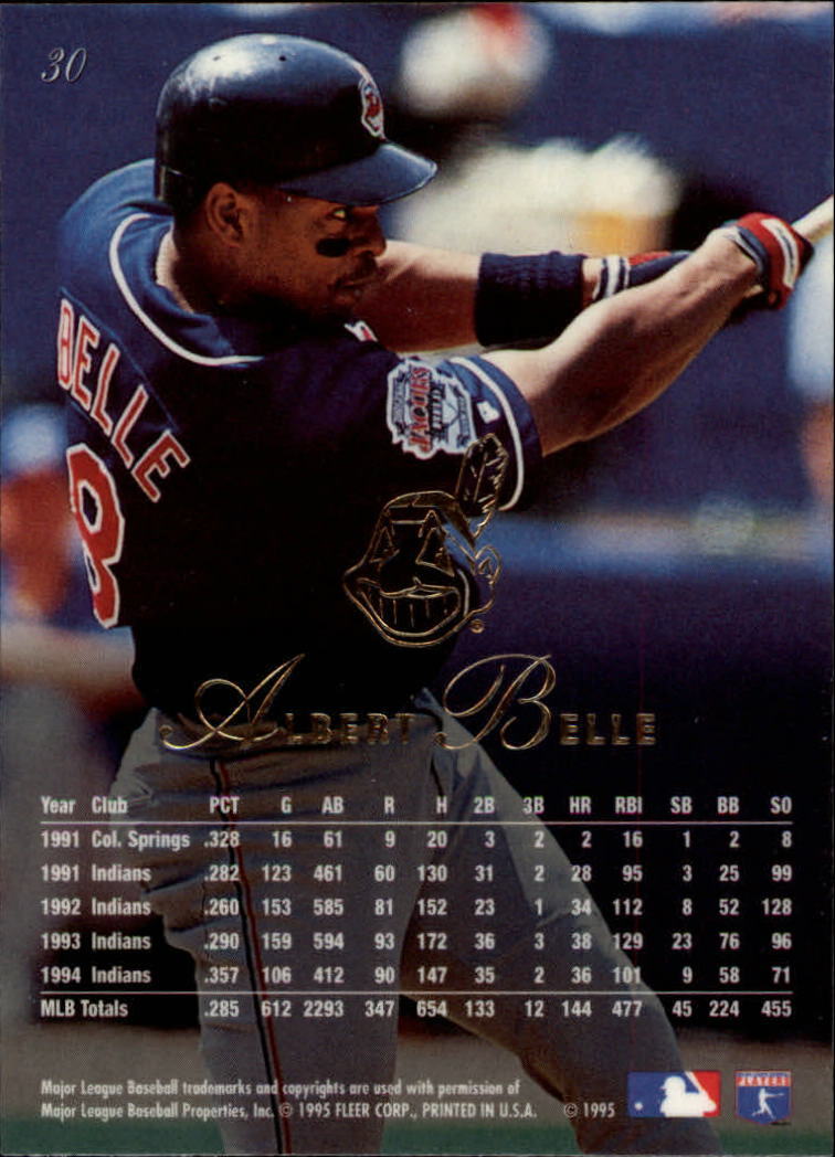 1995 Flair Baseball Card #30 Albert Belle - Picture 2 of 2