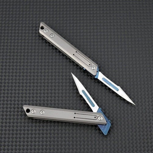 Titanium Pocket Utility Folding Knife Scalpel Blade Paper Cutter Keychain - Picture 5 of 12