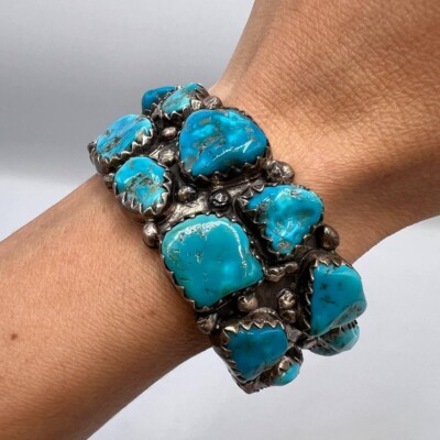 Navajo Sterling Silver 925 Turquoise Bangle Bracelet 2.3in Signed