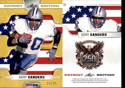 2026 LEAF 250TH ANNIVERSARY PATRIOT EDITION BARRY SANDERS P-03 FOOTBALL /25