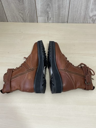 Topshop Tan Brown Leather Chunky Sole Lace Up Zip Strap Mid Boots UK 8 EU 41 - Picture 8 of 17