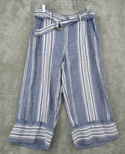Ralph Lauren LRL Pants Womens 12 Linen Wide Leg Cropped Belted Striped Nautical
