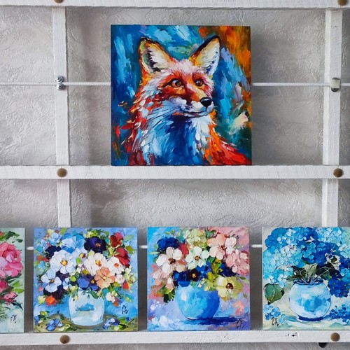 original oil painting Red Fox portrait artwork Wild animals wall art 8*8 inch - Picture 12 of 12