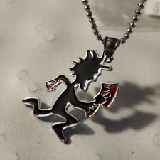New-ICP Hatchetman silver tone pendant w/black , red enamel /30 inch ball chain