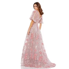 Mac Duggal Embroidered Flounce Sleeve A Line Gown Pink Size 16 NWT