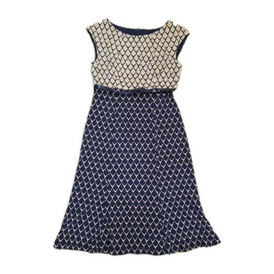 Connected Apparel New Dress Sleeveless Back Zip Size 4 Petite Belted Navy Tan 