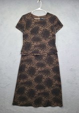 Sag Harbor Dress Women 10 Brown Leopard Print Layered Modest Retro Office Career