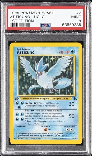 1999 POKEMON FOSSIL 1ST EDITION #2 ARTICUNO-HOLO PSA 9