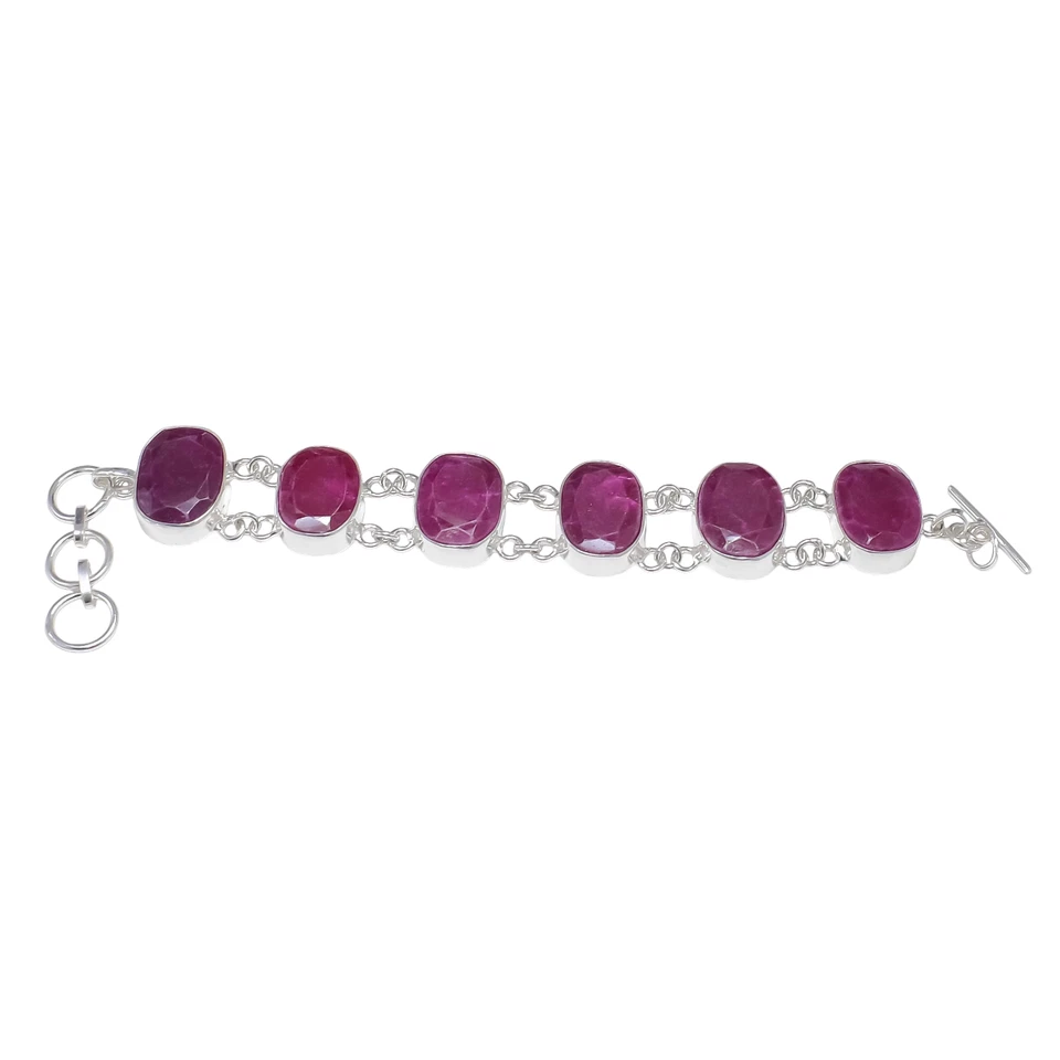 Pink Kashmiri Ruby Gemstone Handmade  925 Sterling Silver Jewelry Chain Bracelet - Image 4 of 4
