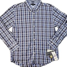 Tommy Hilfiger Men's XXL Long Sleeve Button Up Dress Shirt Slim Fit Blue Plaid