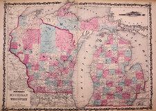 Antique 1862 Map Michigan Wisconsin by Johnson Ward 17x27