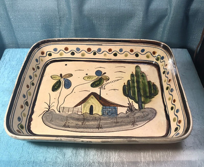 Vintage Mexican Folk Pottery By Daniel Santivan Made Mexico Large Dish House