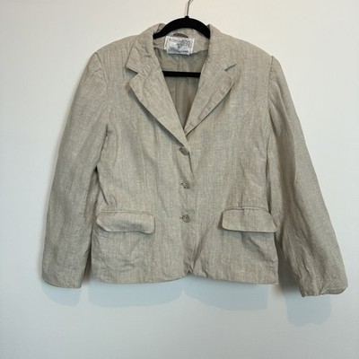 Vintage International Scene 100% linen blazer jacket womens size md natural