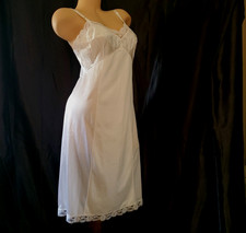 Vintage KELLWOOD Full Slip WHITE SATIN Silky NylonLingerie Nightgown SMALL