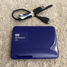 Western Digital My Passport Ultra External Hard Drive 1TB, Blue with USB Cord