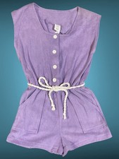 Vintage 1990  s Purple Terrycloth Button Up Jumpsuit Romper w/ Pockets