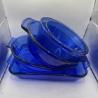 VTG Anchor Hocking Cobalt Blue Ovenware 4 Pieces 2 Bowls 2 Casserole Dishes