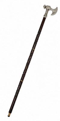 Carved Wooden Walking Cane with Silver Tone Axe Handle, 3 Piece Walking Stick