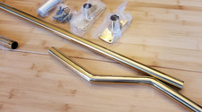 Signature Hardware 3 Piece 72" Offset Shower Rod - Polished Lacquered Brass