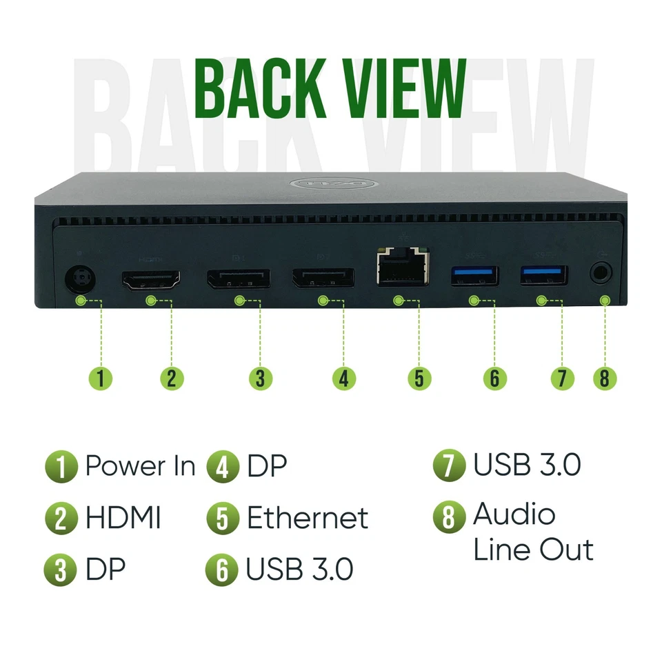 Estación de acoplamiento Dell original doble 4K USB-C para Vostro 7500 7510 7580 7590 Foto 2 de 4