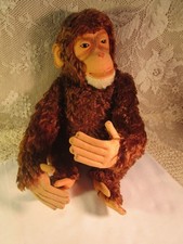 VTG STEIFF 17" JOCKO CHIMP 50'S BUTTON CURLY MOHAIR-JOINTED