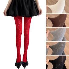 WOMEN'S DIAMOND LATTICE OUTLINE KNIT TIGHTS JACQUARD PATTERN OPAQUE PANTYHOSE