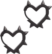 Huggie Hoop Spike Heart Earrings, Gothic Punk Grunge Emo Y2k Earrings, Goth Jewe