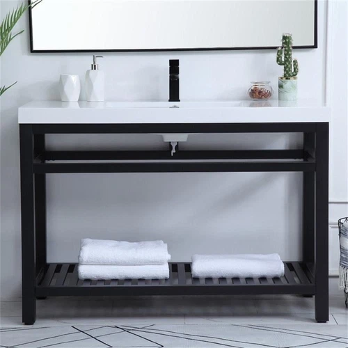 Elegant Decor Raya 48" Single Resin Top Metal Bathroom Vanity in Black - Picture 7 of 14