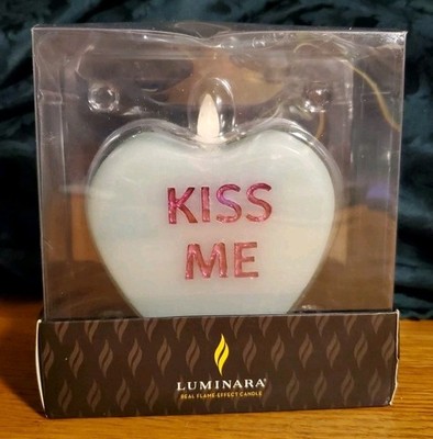 Luminara Valentine's Day KISS ME   4'' Heart Shaped Mint Green Flameless Candle