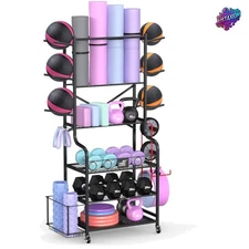 Elegant 3-Tier Yoga Mat Storage Rack with Casters – Ultimate Home Gym Organizer