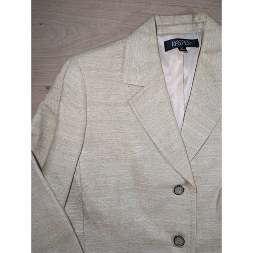 Kasper silk tweed Skirt Suit Set Career Business Interview Blazer Beige Size 14 - Picture 2 of 16