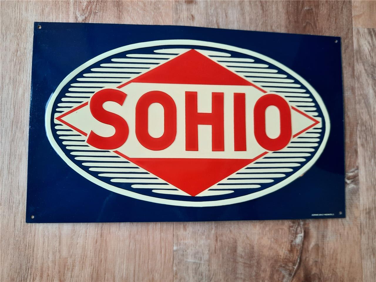 NEW OLD STOCK TIN METAL SIGN EMBOSSED SOHIO STANDARD OIL OF OHIO