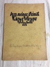 Seltener Holzschnitt vom K&uuml;nstler Klaus Wrage mit Umschlag und Zeitungsausschnit