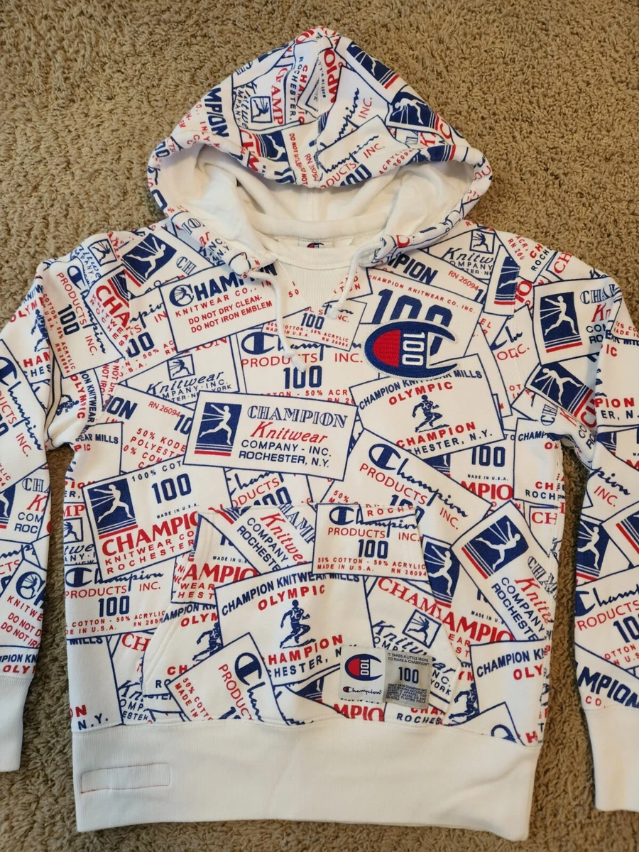 Champion 100 Year Anniversary Hooded Sweatshirt Adult Small All Over Print  EUC | eBay