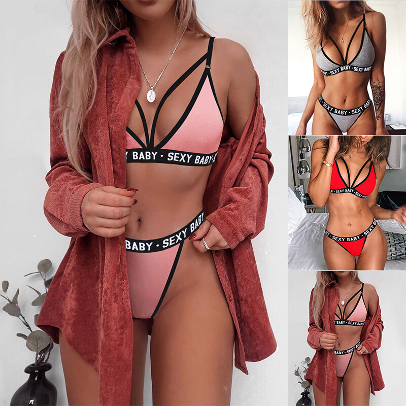 Women Bikini Sexy Push Up Bra Set G-String Lingerie Exposed Opening Knickers