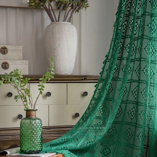 Boho Strick Aushöhlen Fenstergardine Landhaus Retro Häkel Transparent Gardinen - Bild 20 von 25