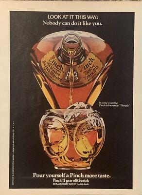 1981 Pinch 12 Year Scotch PRINT AD Pour - Pinch More Taste VTG 1980s Dimple