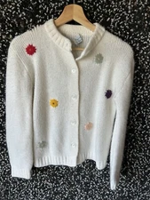 VINTAGE 60s Carol Brent Sweater Cardigan Open Knit Cardigan Flower