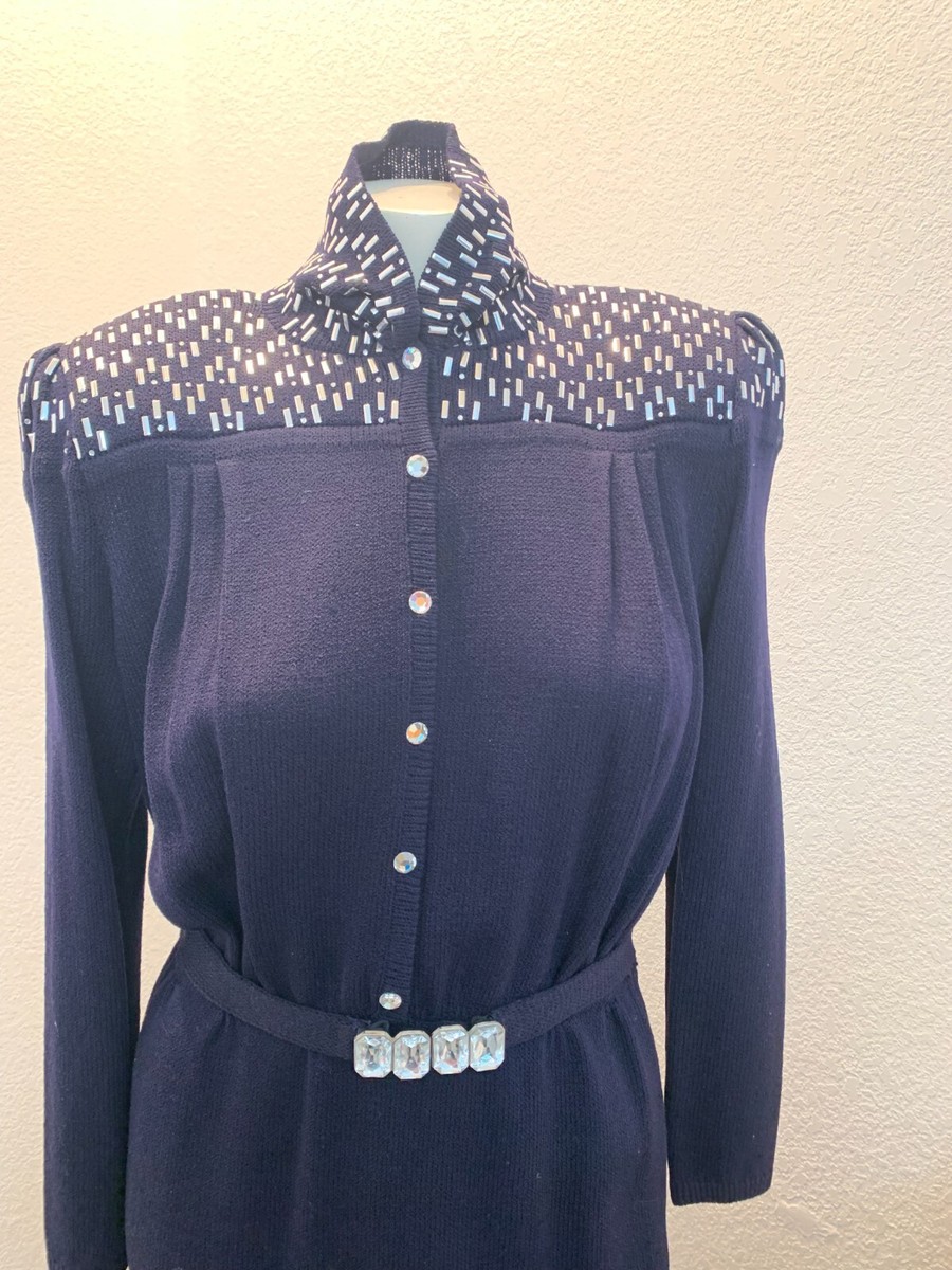 st john beaded dress Vintage 60's St. John Knits. Baby blue Crochet beaded Pearl Button up –  Vintage VTG main image 1