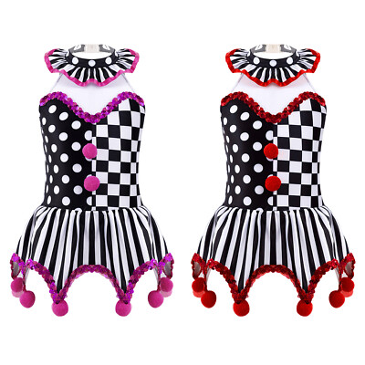 Kids Girls Cosplay Joker Circus Plaid Costume Halter Neck Dress