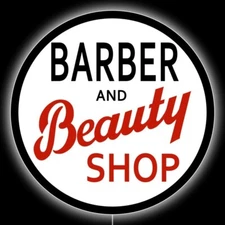 Barber & Beauty Shop LED Hanging Lighted Sign: 36" Diameter Round