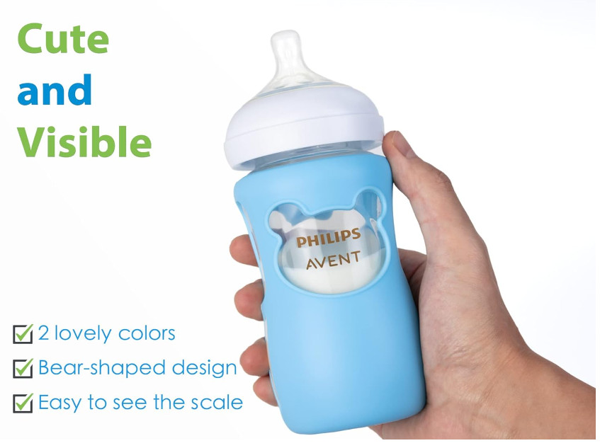 100% Silicone Baby Bottle Sleeves for Philips Avent Natural Glass Baby Bottles,