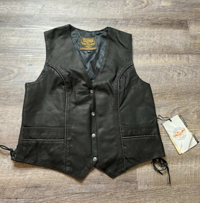 Milwaukee Leather Women XL Button Leather Vest W/ Lace Up Sides 