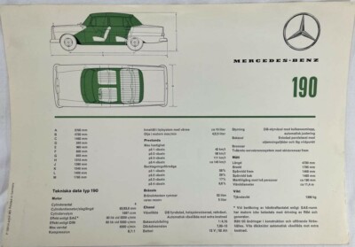 1964 Mercedes-Benz Model 190 Data Sheet - Swedish Text | eBay