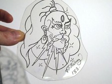 vtg 1960s 1970s Tattoo acetate stencil Genie Head signed v2 GTL