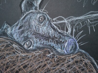 Windhund Original ungerahmte Pastellzeichnung auf schwarzem Papier DIN A3 