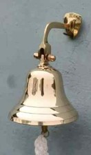Brass Ship Bell Nautical Hanging Door Bell, With Wall Mounted Bracket