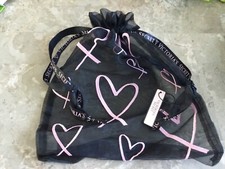 VICTORIA'S SECRET Black/Pink HEART Sheer Lingerie Drawstring Gift Bag